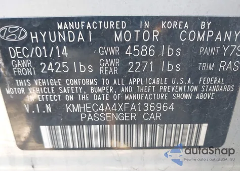 2015 Hyundai Sonata Hybrid Limited из США, поврежденный, VIN KMHEC4A4XFA136964